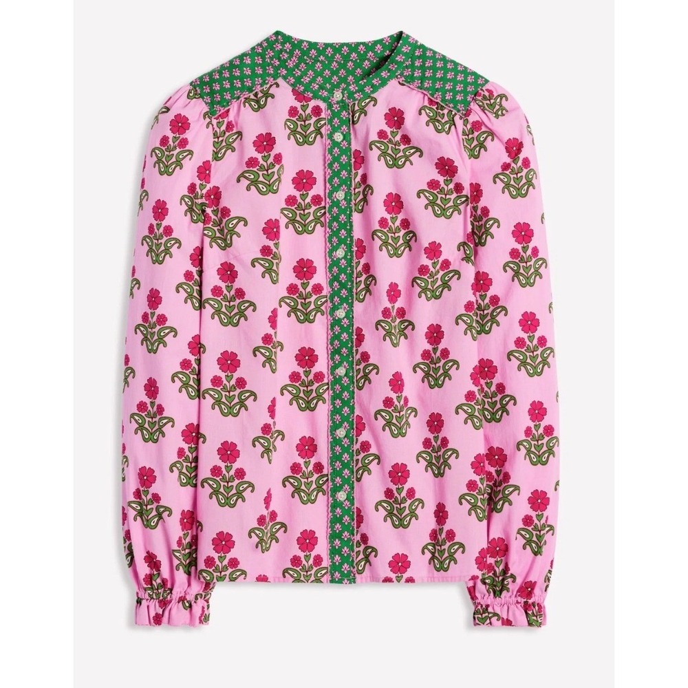 Boden Arabella Cotton Blouse Meadowsweet Pink Pansy Stamp Floral Top US 12 NWT